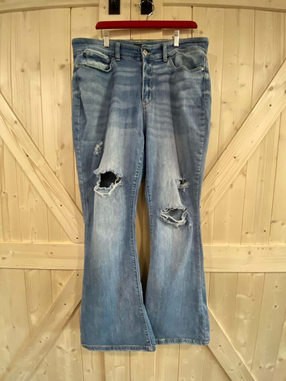 Judy Blue Distressed High Rise Flare Jeans Medium Wash 20W